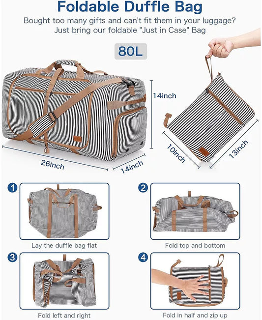 80L Large Duffle Bag for Travel, 26Â Travel Duffel Bag with Shoe Compartment, Foldable Collapsible Overnight Bag Gym Bag Weekender Bags for Men Women, Water & Tear Resistant