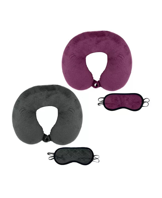 2 Memory Foam Travel Pillows with Sleep Masks by Â Ultimate Comfort for Couples on the Go