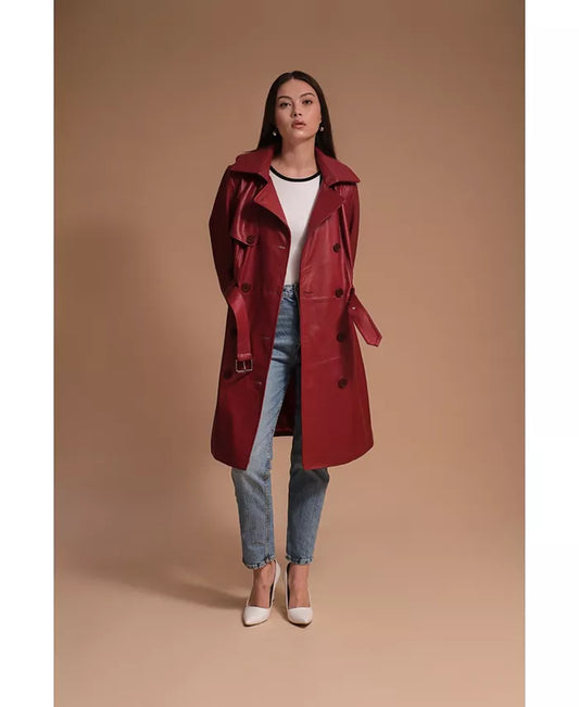 Women'S Leather Trench Coat, Burgundy, Created for Macy'S